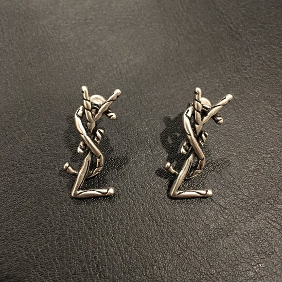 Vintage Silver YSL Logo Earrings - Picture 1 of 4